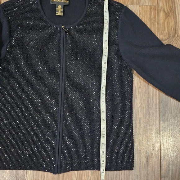 Classiques Entier Merino Wool Beaded Zip up Black Sweater Size M - Picture 7 of 9